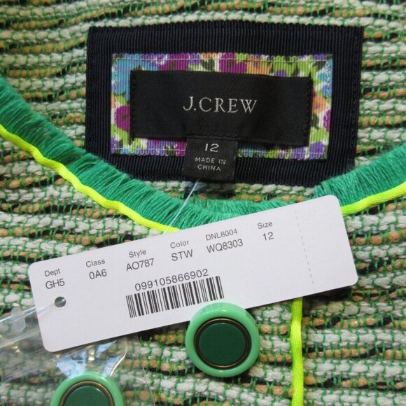 NWT J.Crew Cropped Lady Jacket in Seaweed Tweed Neon Piping 12 - Picture 5 of 7
